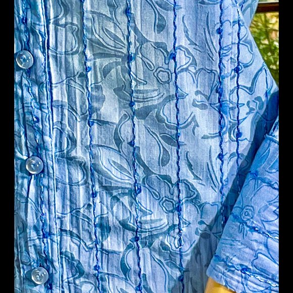 ⭐️HP⭐️JM COLLECTION▪️Sequin Embroidered Cotton Blend Floral Button Down Boho Top - Picture 4 of 6